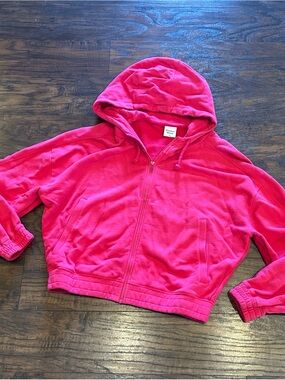 WOMENS OUTDOOR VOICES Hot Pink Zip-Up Hoodie Sweater Sweatshirt Oversized XS